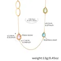 Detail of long necklace featuring faceted glass stones and golden stainless steel rings - Gold + Mixed Color Stone