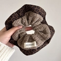 Oversized leopard print and brown knit scrunchie with handmade label detail - Leopard Patch Knit Coffee Scrunchie