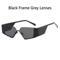 Futuristic Y2K rimless sunglasses with wide black frame and gray tinted lenses - Black Frame Grey Lens