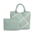 Chic mint green and white woven tote bag with a matching zipper pouch insert - Mint Green