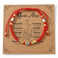 Bracelet perles rouges œil maléfique avec intercalaires dorés et cordon ajustable - Style rouge et or + Carte Beautiful
