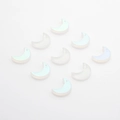 Detailed view of 12x16mm moon-shaped iridescent crystal pendants for DIY jewelry making - Frosted Iridescent