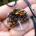 Collana albero della vita fatta a mano con filo d'argento e pietre di occhio di tigre - Bracciale in pietra occhio di tigre