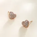 Elegant rose gold heart earrings featuring sparkling pavé white zircon stones - Rose Gold Pave Heart / Rose Gold