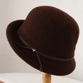 Dark brown wool felt cloche hat with leather cord and silver heart buckle detail - M (56-58cm) / Dark Coffee