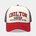 Detail of American vintage baseball cap with red Chilton 3D embroidery and cotton texture - Adjustable / Grey/Red Patchwork