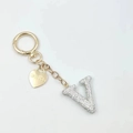 Detail of crystal letter V keychain with golden I love you heart charm and ring - Letter V