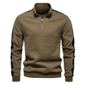 Detail van legergroen sweatshirt met halve ritskraag en zwarte contrasterende mouwen - S / Legergroen