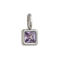 Elegant silver square necklace pendant with a princess cut purple zircon gemstone - February Birthstone Pendant - Steel Color