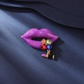 Purple lips crystal brooch with a multi-color heart gem and lipstick pendant charm - Purple Lips Style (XZ5-335)