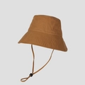 Detail of khaki cotton bucket hat with adjustable chin strap and windproof toggle - M (56-58cm) / Earthy Yellow