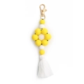 Yellow and white silicone bead sunflower keychain with gold clasp and cotton tassel - Yellow