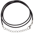 Adjustable black wax cord necklace with silver lobster clasp and extension chain - Leather Rope