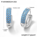 Silver stainless steel hoop earrings with turquoise stones and secure snap closure - Steel Turquoise Earrings-Medium