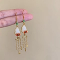 Vintage Ohrringe im chinesischen Stil mit grüner Blume und weißen Tropfensteinen - 66# Ohrhaken-Gold-Flaschenkürbis Quaste