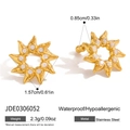 Detail of 18K gold stainless steel sunburst ear clips with sparkling white zircons - Sun Stud Earrings / Gold