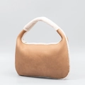 Camel faux leather shoulder bag with white faux shearling trim and single handle strap - Underarm Bag / Khaki (Style 1)