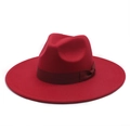Detail of red wool fedora hat featuring a matching silk ribbon and elegant bow accent - M(56-58cm) / Burgundy