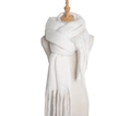 White mohair scarf for women with thick fringe detailing in a soft fluffy winter style - Beige
