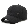 Gorra de béisbol de invierno para hombre en lana gris oscuro con orejeras y placa metal - Ajustable / Gris