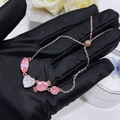 Rose gold adjustable chain bracelet with pink candy and heart shaped crystals - Candy Bracelet (Adjustable)