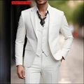 Slim fit three-piece white business suit for men including jacket, vest and pants - XXS / White