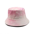 Detailed view of pink tie-dye cotton bucket hat with reinforced stitching on the brim - M / Pink White Tie-dye