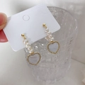 Elegant gold heart pearl earrings with sparkling crystal pavé and white shells - Mermaid Heart Pearl Earrings