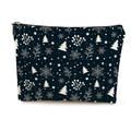Neceser de lona negra con copos de nieve blancos y estampado de árboles de Navidad - Estampado de Árbol de Navidad y Copo de Neve (款式1) / 17*25cm (Lino Fino)