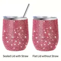 Red rhinestone 12oz stainless steel wine tumbler with straw and sealed lid options - 360ml with Sealed Lid and Stainless Steel Straw / Red