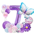 Detail view of birthday balloon set with number 7 butterfly and floral foil balloons - Number 7 Butterfly Pillar Set