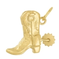 Polished gold cowboy boot pendant with spur detail for DIY necklace jewelry - Textured Golden Cowboy Boot Pendant
