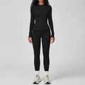 Ensemble de yoga noir avec haut à manches longues et legging taille haute moulant - S / Top And Bottom (Manches Longues + Legging) / Noir Premium