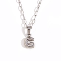 Minimalist silver stainless steel paperclip necklace with bubble initial letter G - Silver-G