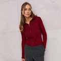 Slim fit hooded knit sweater in deep red with metal zipper closure for women - S / Red