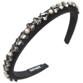 Black satin padded headband with heart crystals and faux pearls in baroque style - Black