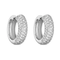 Macro view of silver hoop earrings featuring multi-row pavé set cubic zirconia - 1 Pair / Platinum Large Round