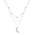 Collana doppia in argento stile bohémien con ciondolo a luna e decorazioni in zirconi - Luna Pavé a doppio strato / Argento