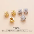 Macro view of brass spacer beads with micro-paved cubic zirconia and 4mm holes for DIY jewelry - TPJ591-White Zircon