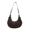 Retro-Halbmond-Schultertasche mit Leopardenmuster und silbernen Metallbeschlägen - Braun