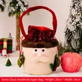 Plush Santa Claus Christmas apple gift bag with red handle for holiday sweets 20x14cm - Christmas Apple Bag with Handle Santa Claus