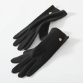 Women's black thermal touchscreen gloves with elegant gold button and wave cuffs - One Size / 179 Black