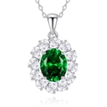 Collana in argento S925 con smeraldo ovale e contorno di zirconi bianchi a goccia - Stile Verde Smeraldo (FDDZ-046-祖母绿) / Argento 925