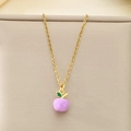 Detail of light purple enamel apple pendant on a gold titanium steel chain necklace - Purple Apple Style (KN292109-Z)