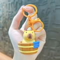 Porte-clés Capybara mignon avec figurine en PVC souple dans une mini baignoire - Capybara en Résine-Style Baignoire