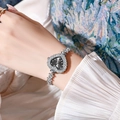 Reloj de cuarzo en forma de corazón con bisel de diamantes de imitación y esfera negra - Plata Negro