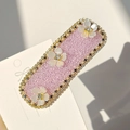 Elegante pinza rectangular rosa pálido con flores de resina y brillantes de strass - Girasol [Rosa-Púrpura Cuadrado]