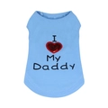 Light blue ribbed cotton pet vest with sequin I love My Daddy print for small dogs - Light Blue Daddy