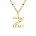 Golden necklace with a Z-shaped pendant featuring small round white pearls - Letter Z - Gold