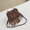 Kids leopard print crossbody bag with stylish tassels and adjustable shoulder strap - Brown Leopard